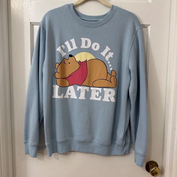 Disney Tops - Disney Winnie the Pooh Sweatshirt Unisex XL Blue Cotton Graphic I'll Do It Later